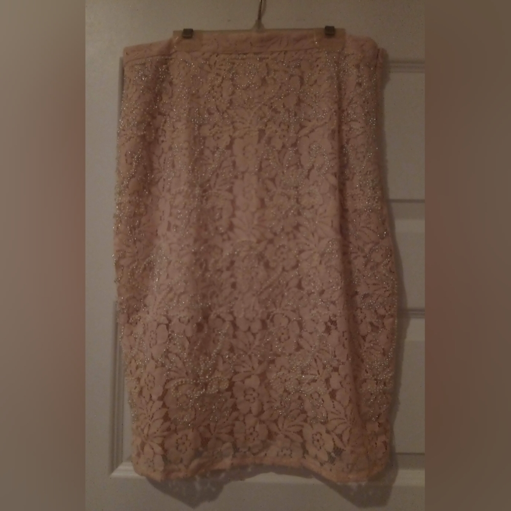 NEW Women's Pretty Midi Lace Pearl Blush Pink Skirt